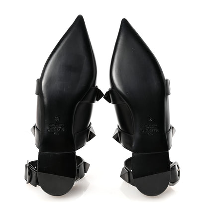 Valentino Garavani Calfskin Monochrome Roman Stud Ankle Strap Flat Mules 35 Black 6 of 9