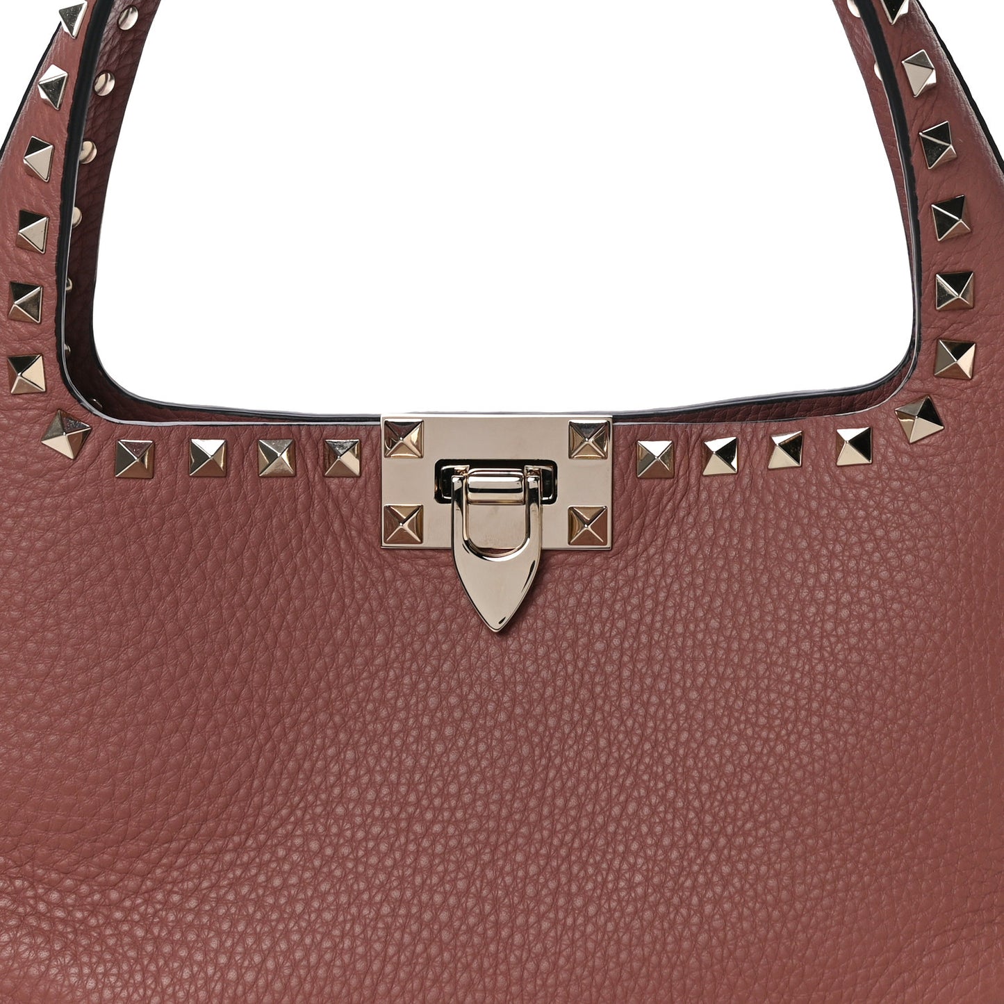 Pebbled Calfskin Small Rockstud Flip Lock Hobo Dark Nude
