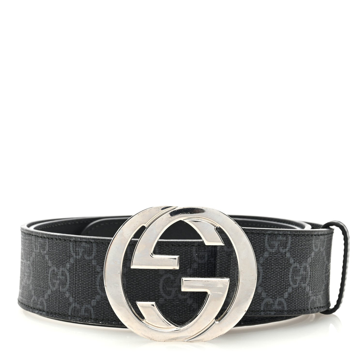 Gucci GG Supreme Monogram Selleria Calfskin Interlocking G 40mm Belt 105 42 Black Grey 1 of 4