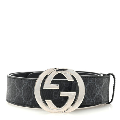 Gucci GG Supreme Monogram Selleria Calfskin Interlocking G 40mm Belt 105 42 Black Grey 1 of 4
