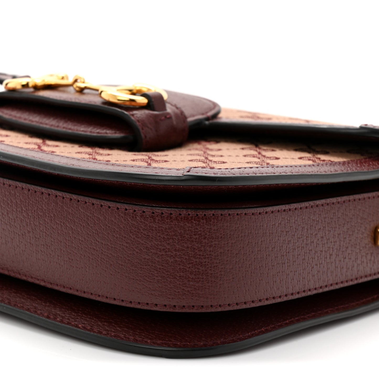 Monogram Textured Dollar Calfskin Horsebit 1955 Shoulder Bag Sahara Rubino Chardonnay
