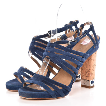 Chanel Suede Cork Sandals 37 Dark Blue 3 of 19