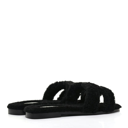 Hermes Woolskin Oran Sandals 37.5 Black 4 of 10
