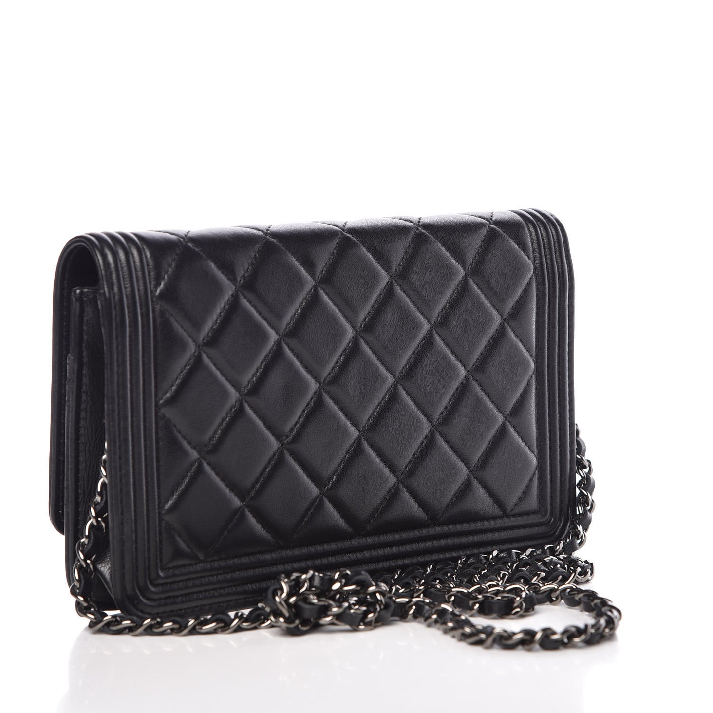 Lambskin Quilted Boy Wallet On Chain WOC Black