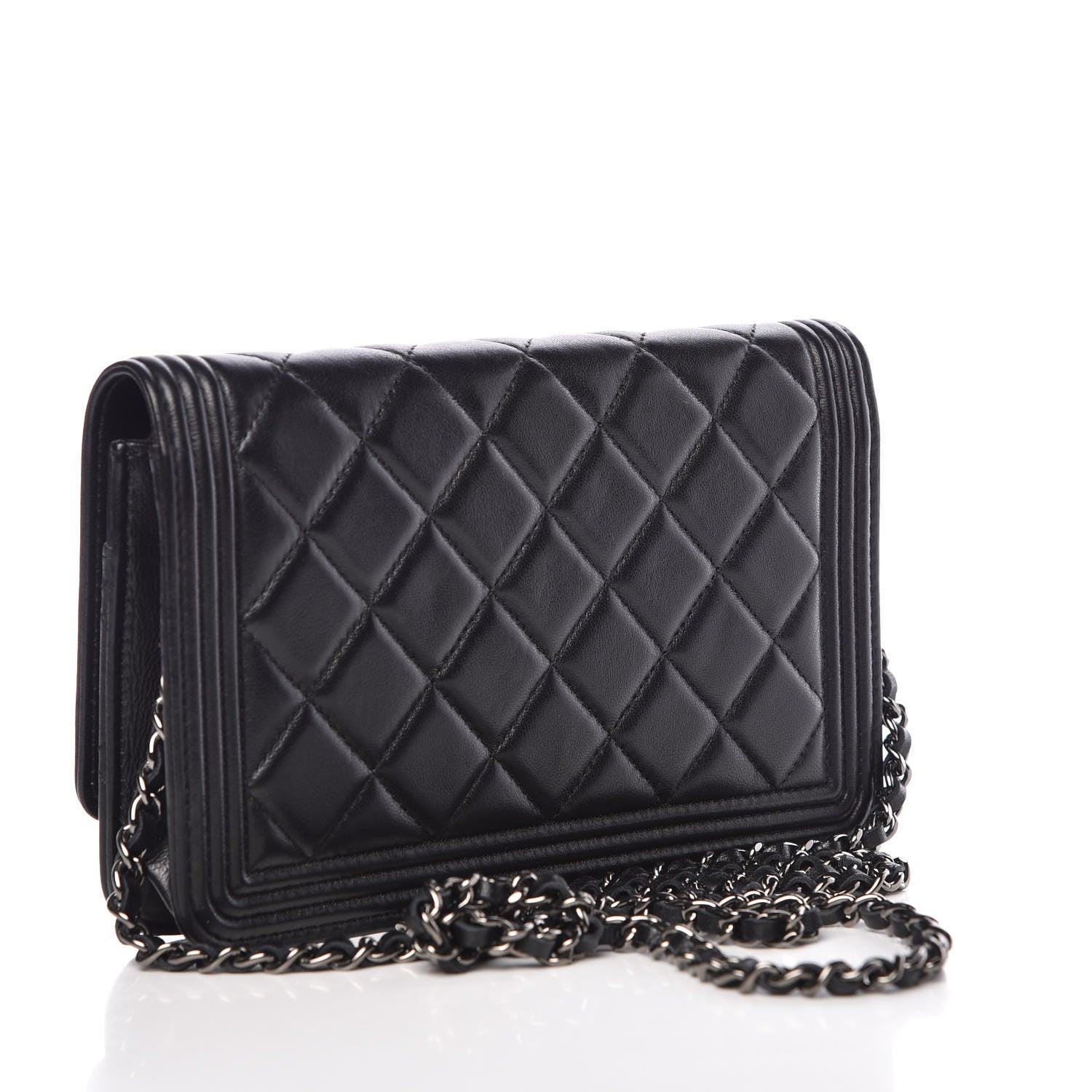 Chanel Lambskin Quilted Boy Wallet On Chain WOC Black 3 of 12