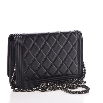 Chanel Lambskin Quilted Boy Wallet On Chain WOC Black 3 of 12