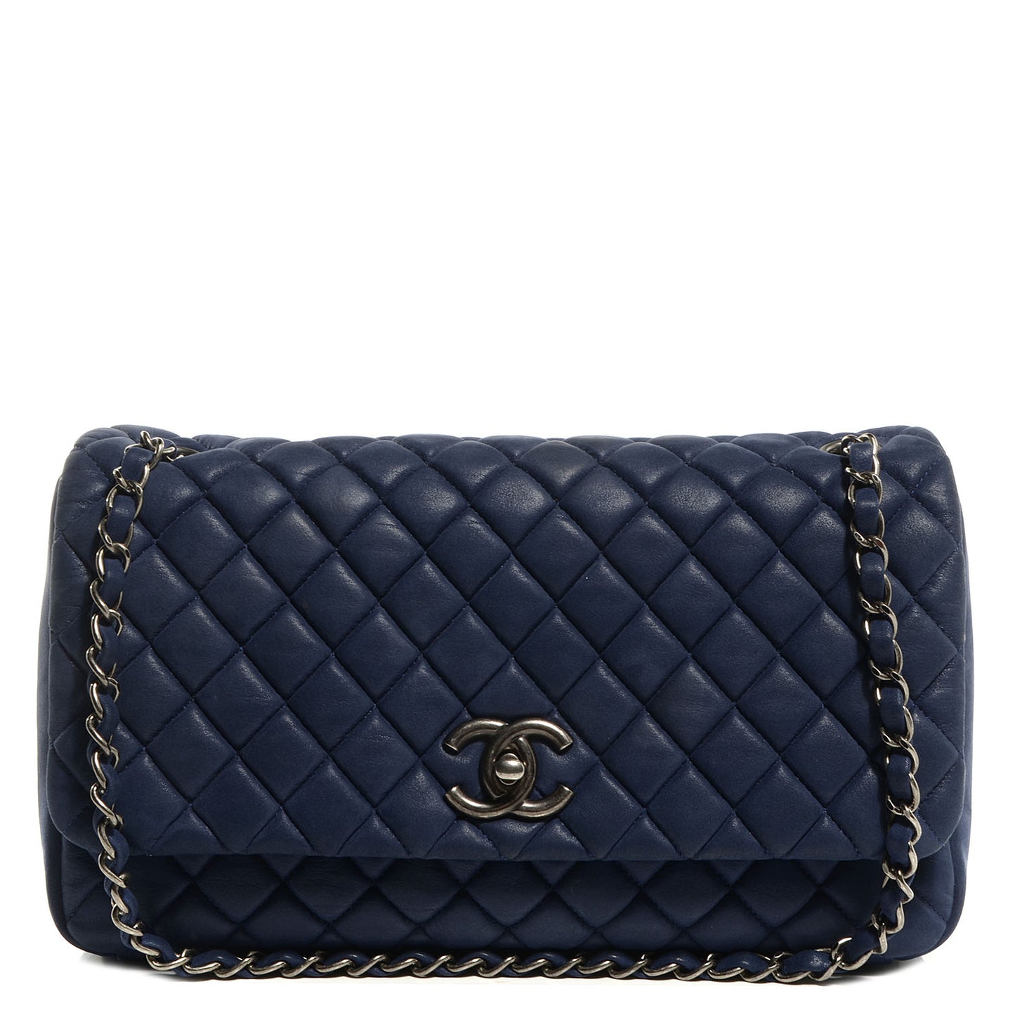 Iridescent Calfskin New Bubble Large Flap Navy