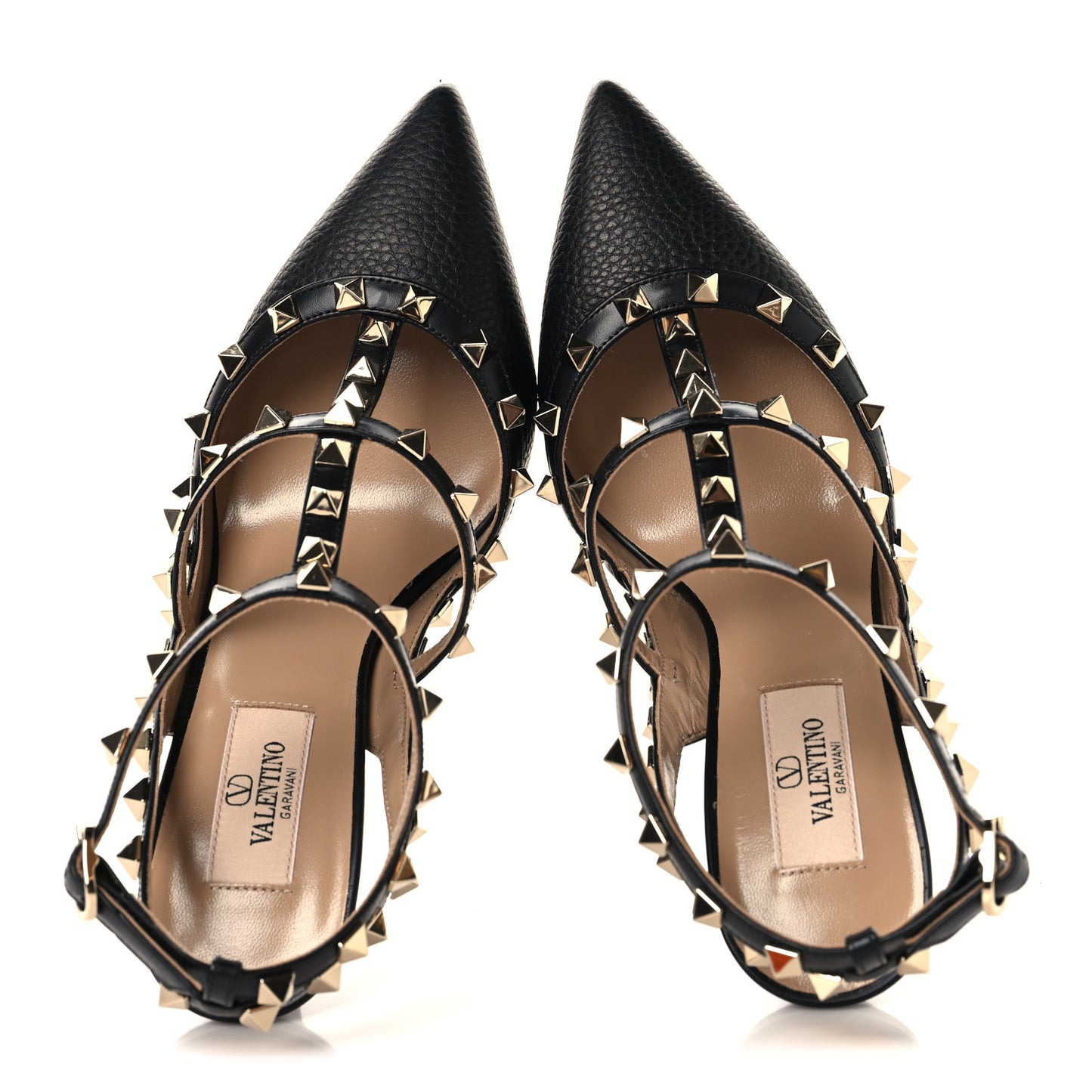 Pebbled Calfskin Rockstud Ankle Strap 100mm Pumps 38 Black