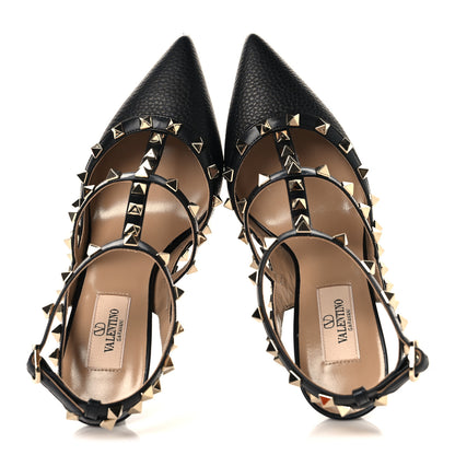 Valentino Garavani Pebbled Calfskin Rockstud Ankle Strap 100mm Pumps 38 Black 2 of 10