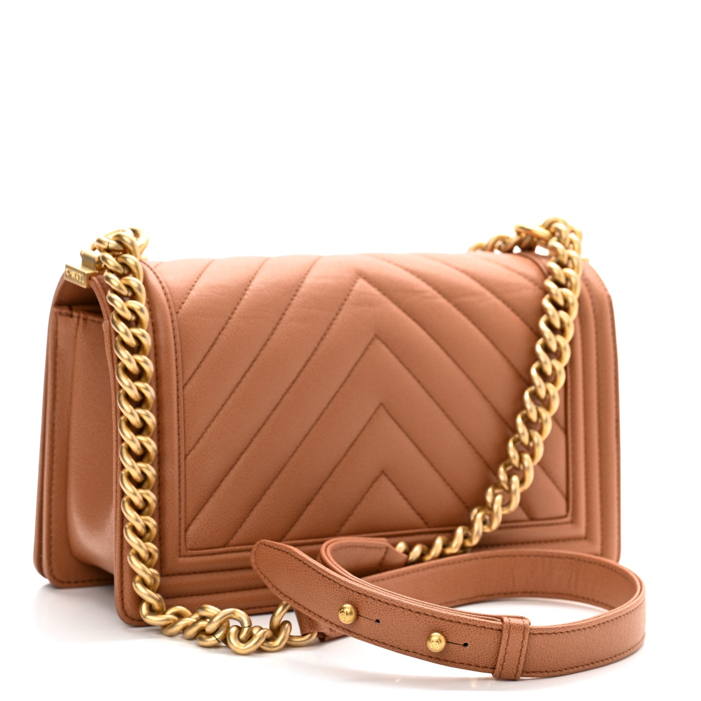 Caviar Chevron Quilted Medium Boy Flap Brown