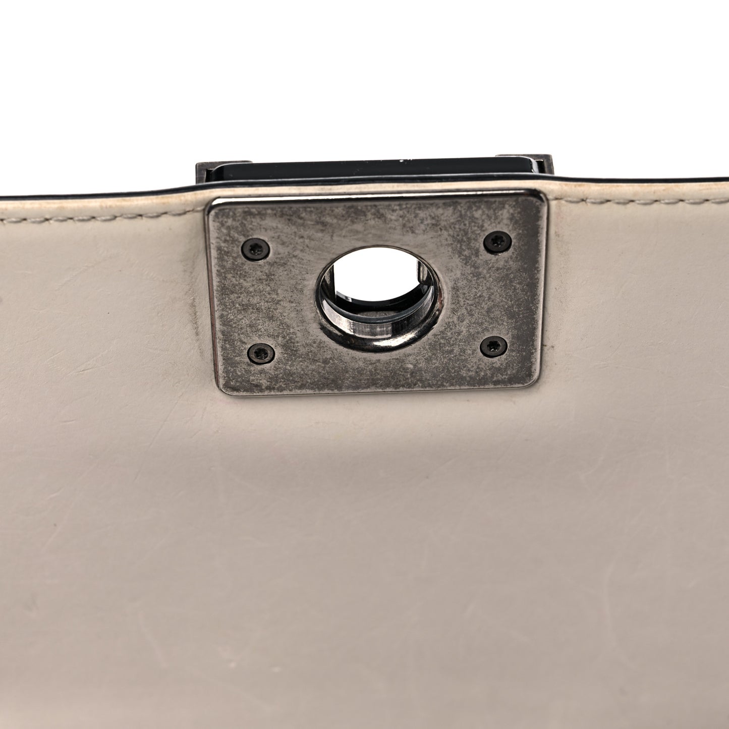 Glazed Calfskin Medium Boy Flap White Black