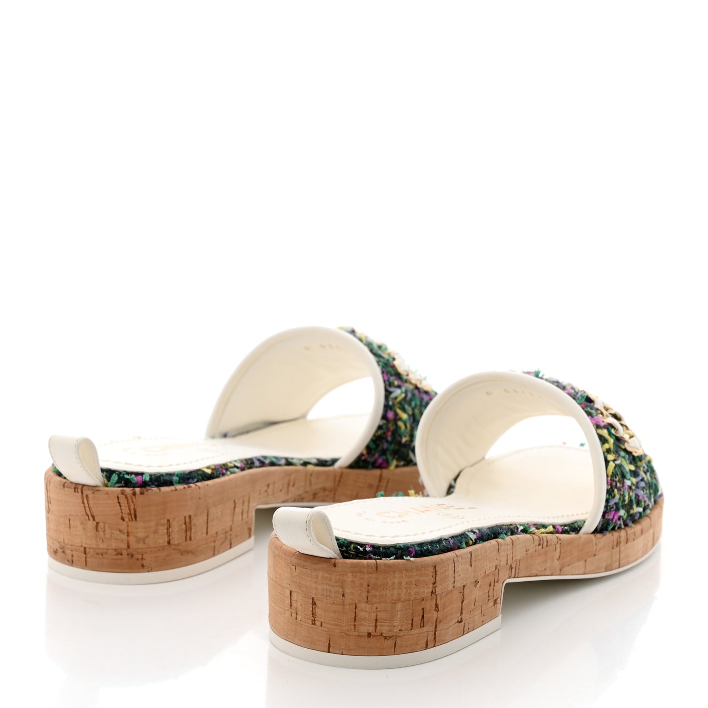 Tweed Cork CC Chain Mule Sandal 37.5 Multicolor