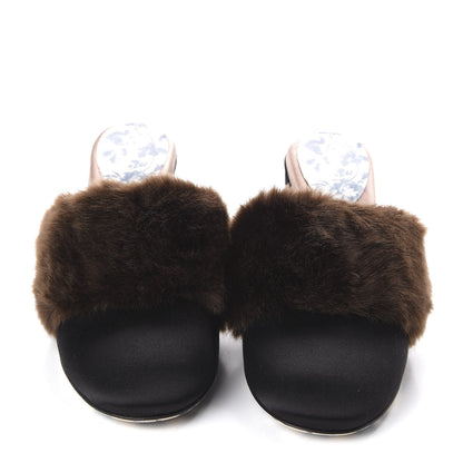 Gucci Mink Silk Satin Crystal Candy Mules 36 Scan Brown Black 2 of 8