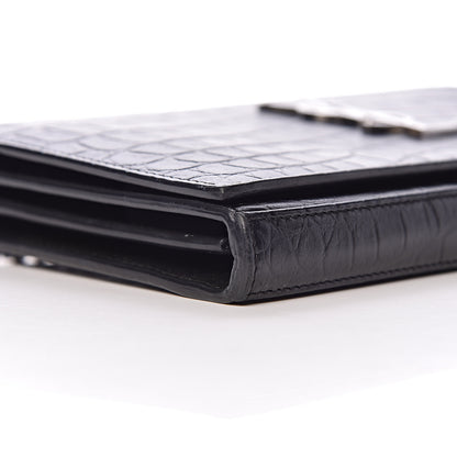 Saint Laurent Calfskin Crocodile Embossed Monogram Chain Wallet Black 9 of 11