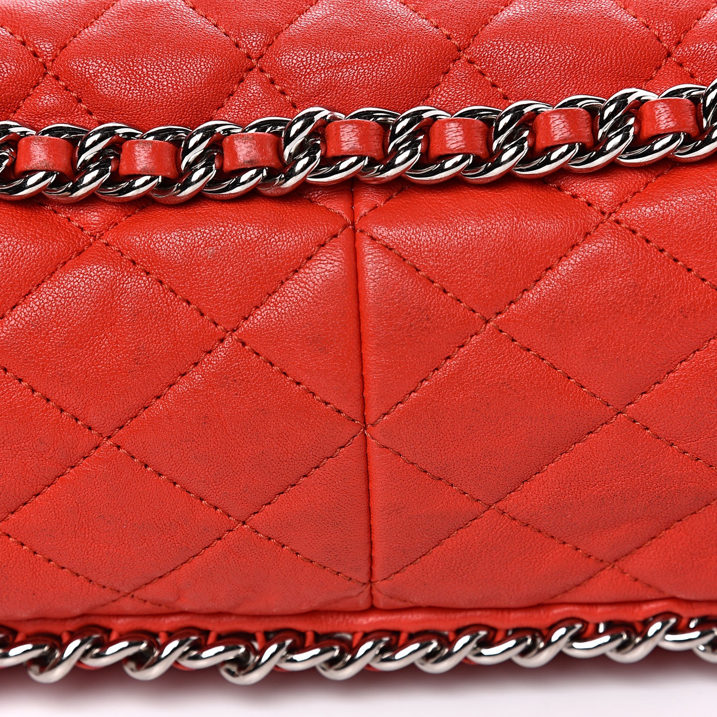 Washed Lambskin Quilted Maxi Chain Around Flap Red