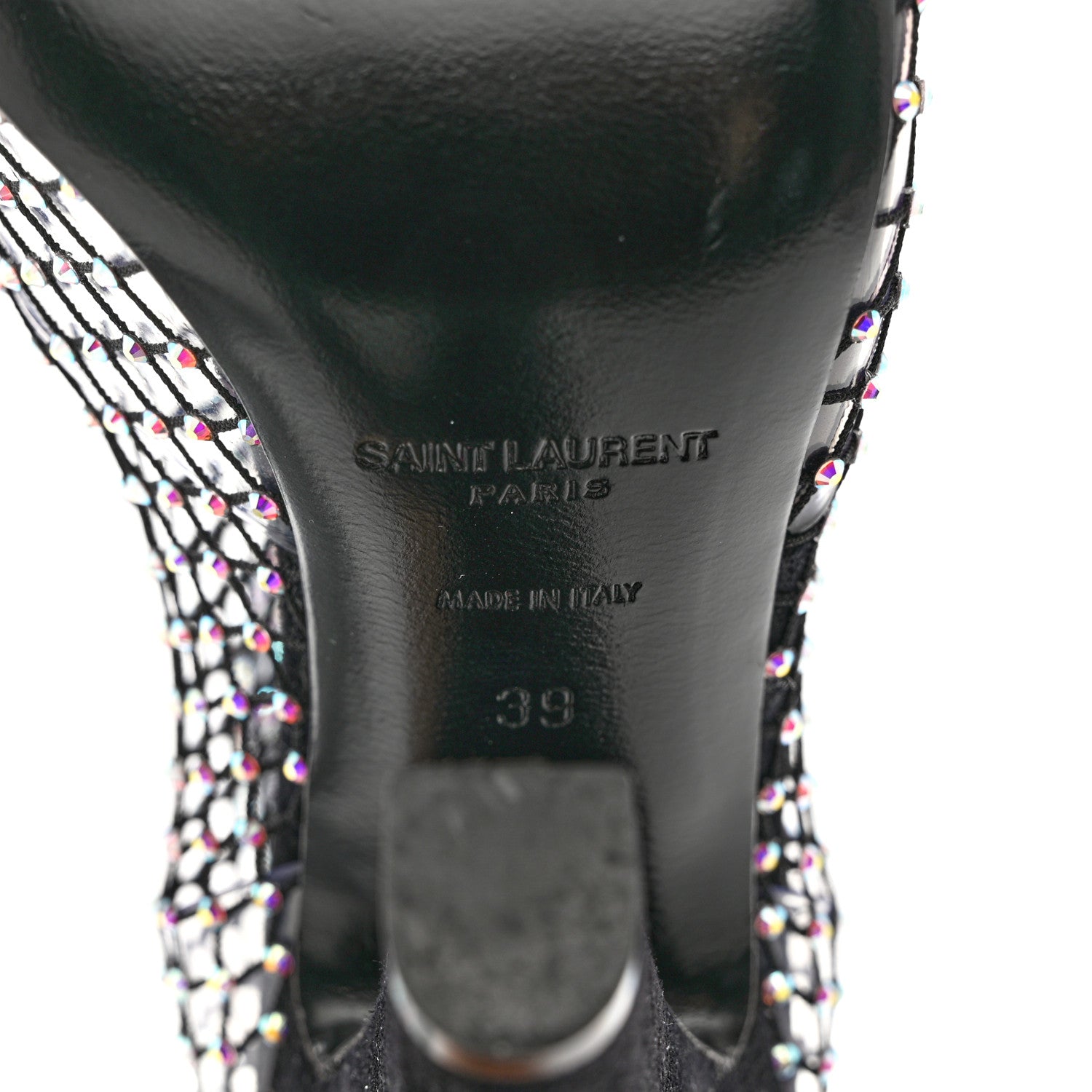 Saint Laurent Mesh Crystal 68 Knee High Boots 39 Black 6 of 8