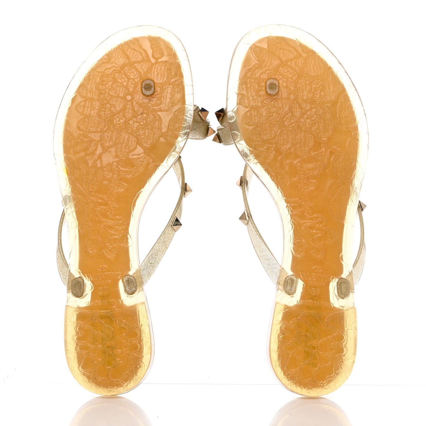 PVC Jelly Glitter Rockstud Bow Thong Sandals 37 Gold