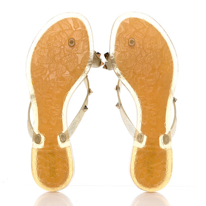 Valentino Garavani PVC Jelly Glitter Rockstud Bow Thong Sandals 37 Gold 5 of 7