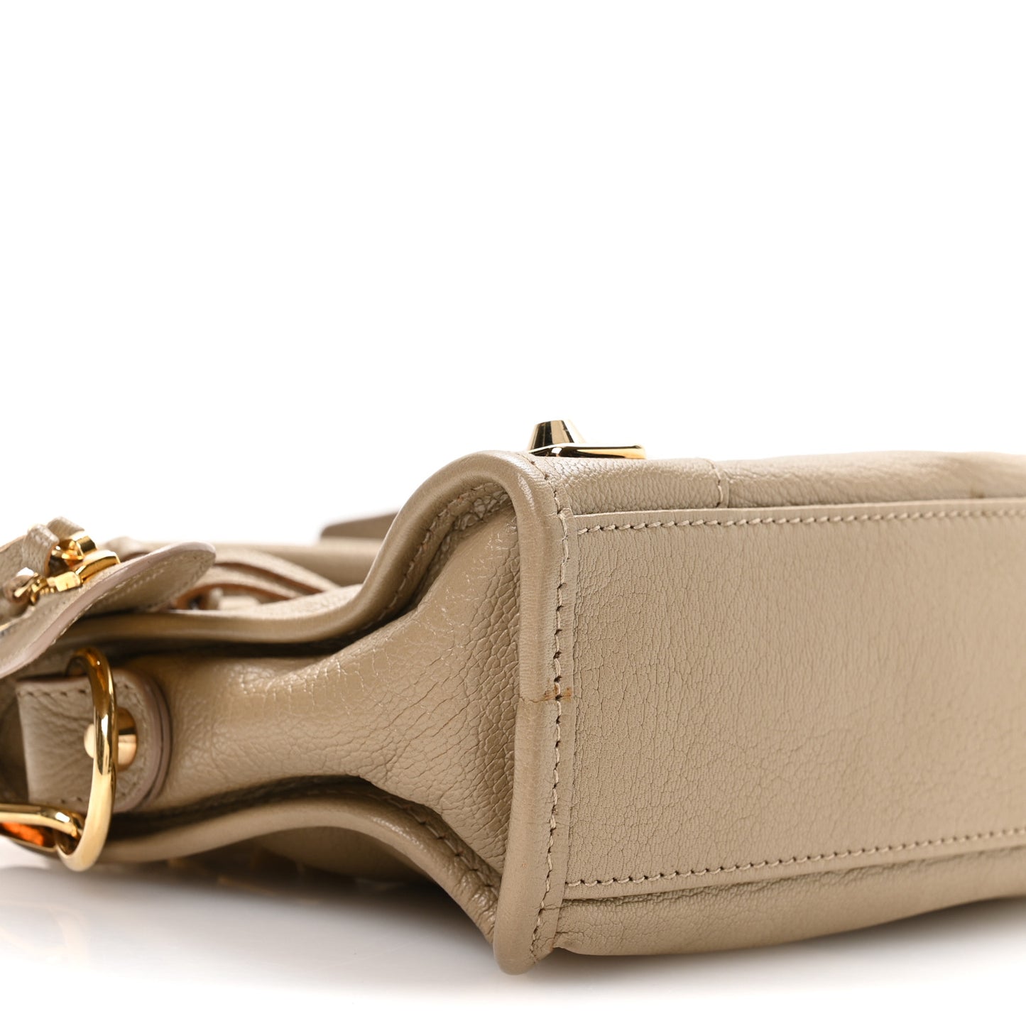 Chevre Gold Metallic Edge Hardware Mini City Beige Latte