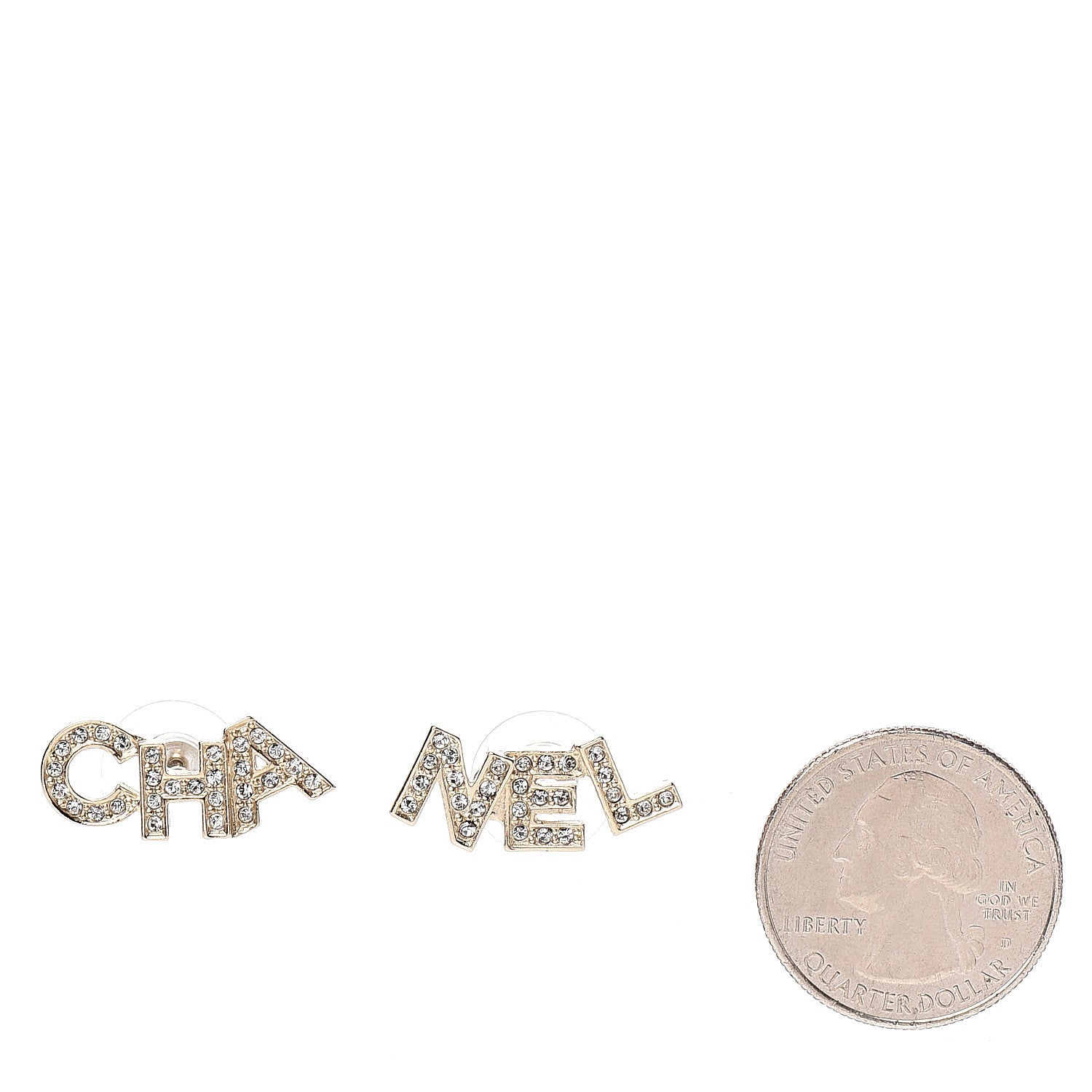 Chanel Crystal Pearl Signature Stud Earrings Gold 2 of 5