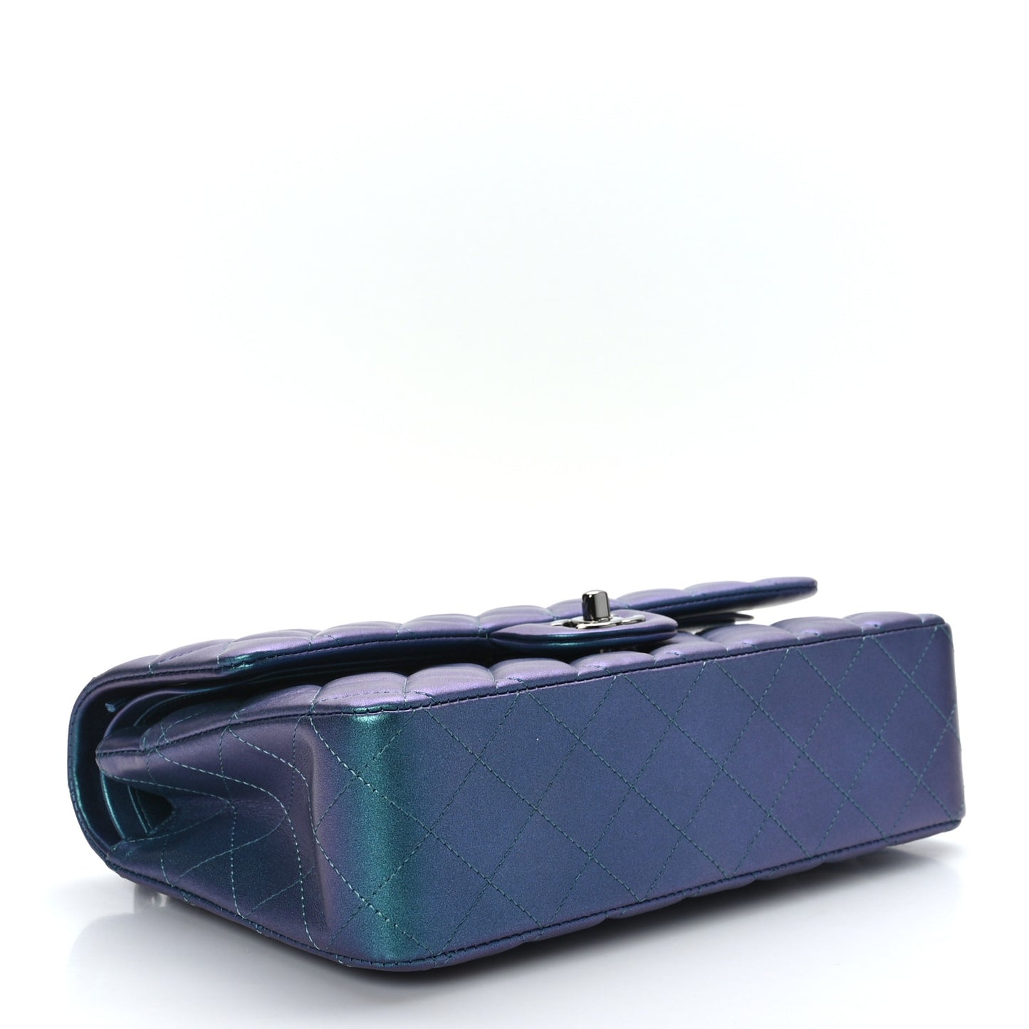 Iridescent Lambskin Quilted Medium Double Flap Turquoise