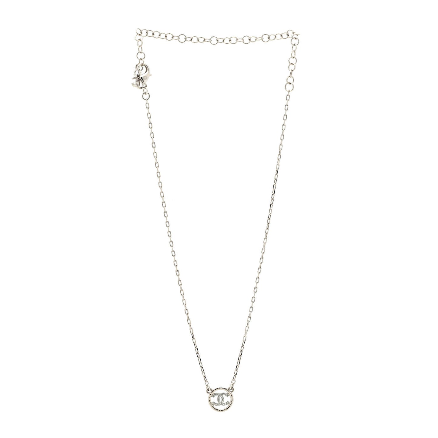 Metal Crystal CC Round Pendant Necklace Silver
