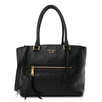 Prada Calfskin Front Pocket Tote Black 1 of 11