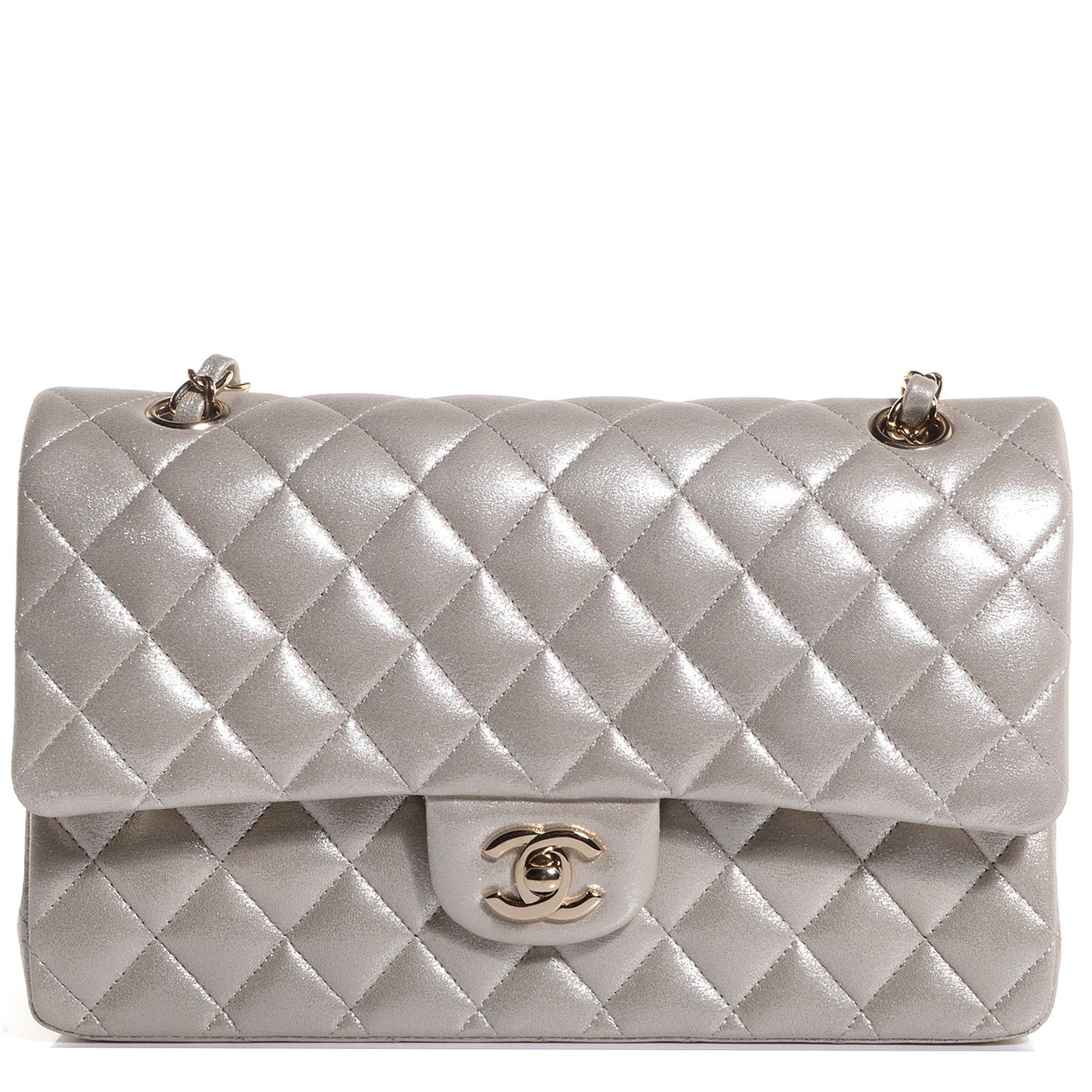 Iridescent Calfskin Medium Double Flap Light Gold