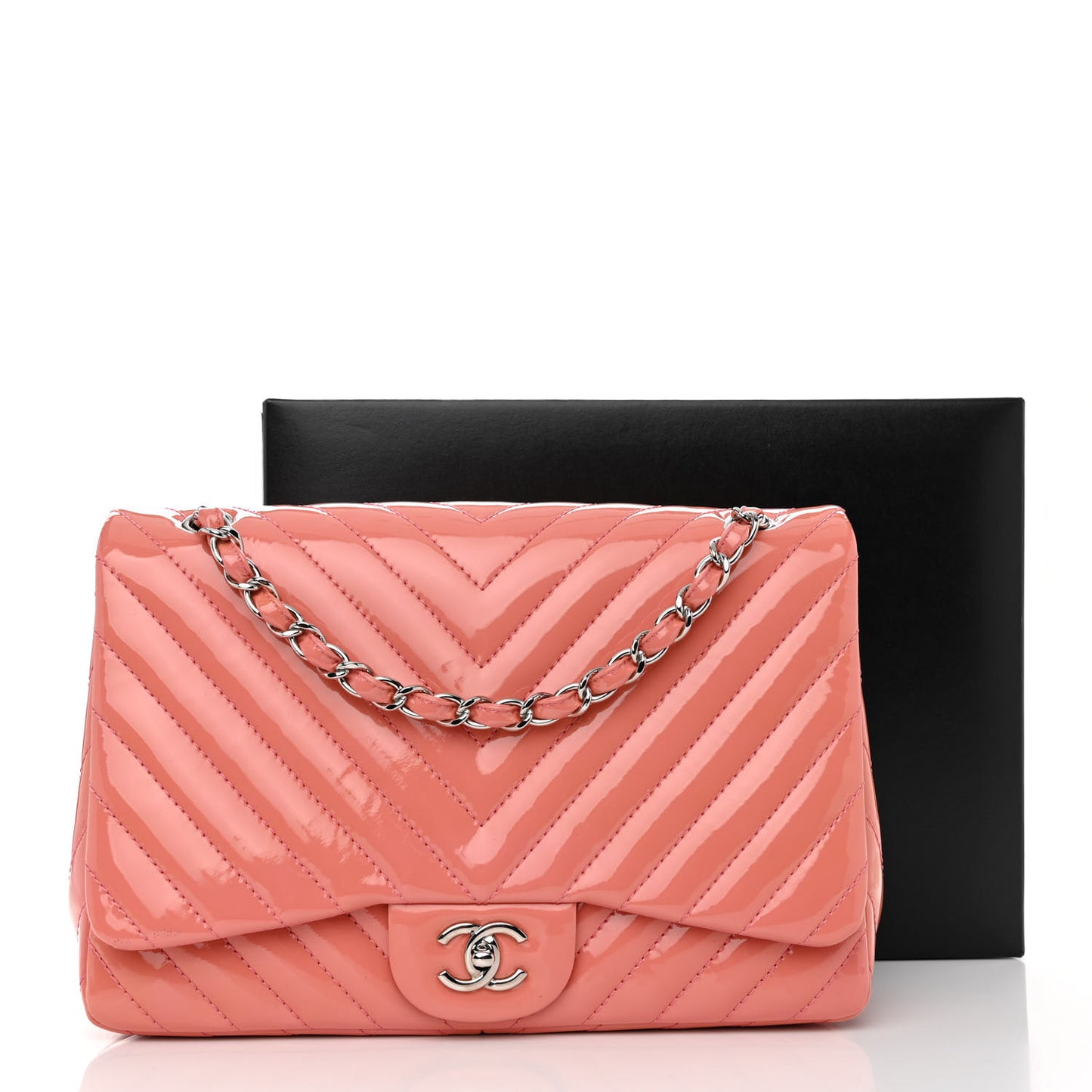 Patent Chevron Quilted Jumbo Double Flap Light Pink