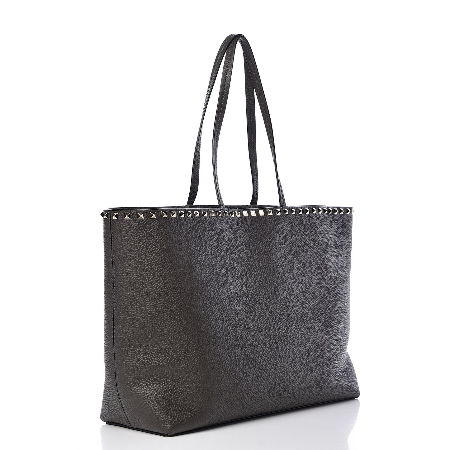Grained Calfskin Rockstud Shoulder Tote Graphite