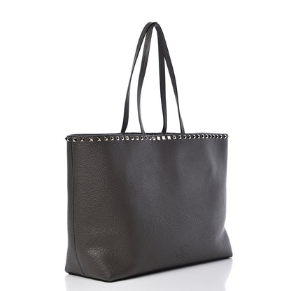 Valentino Garavani Grained Calfskin Rockstud Shoulder Tote Graphite 3 of 9