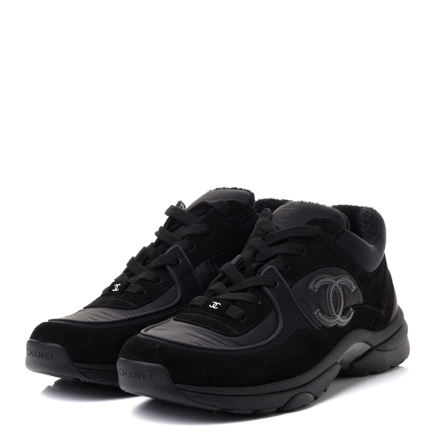 Nylon Calfskin Suede CC Sneakers 41 Black