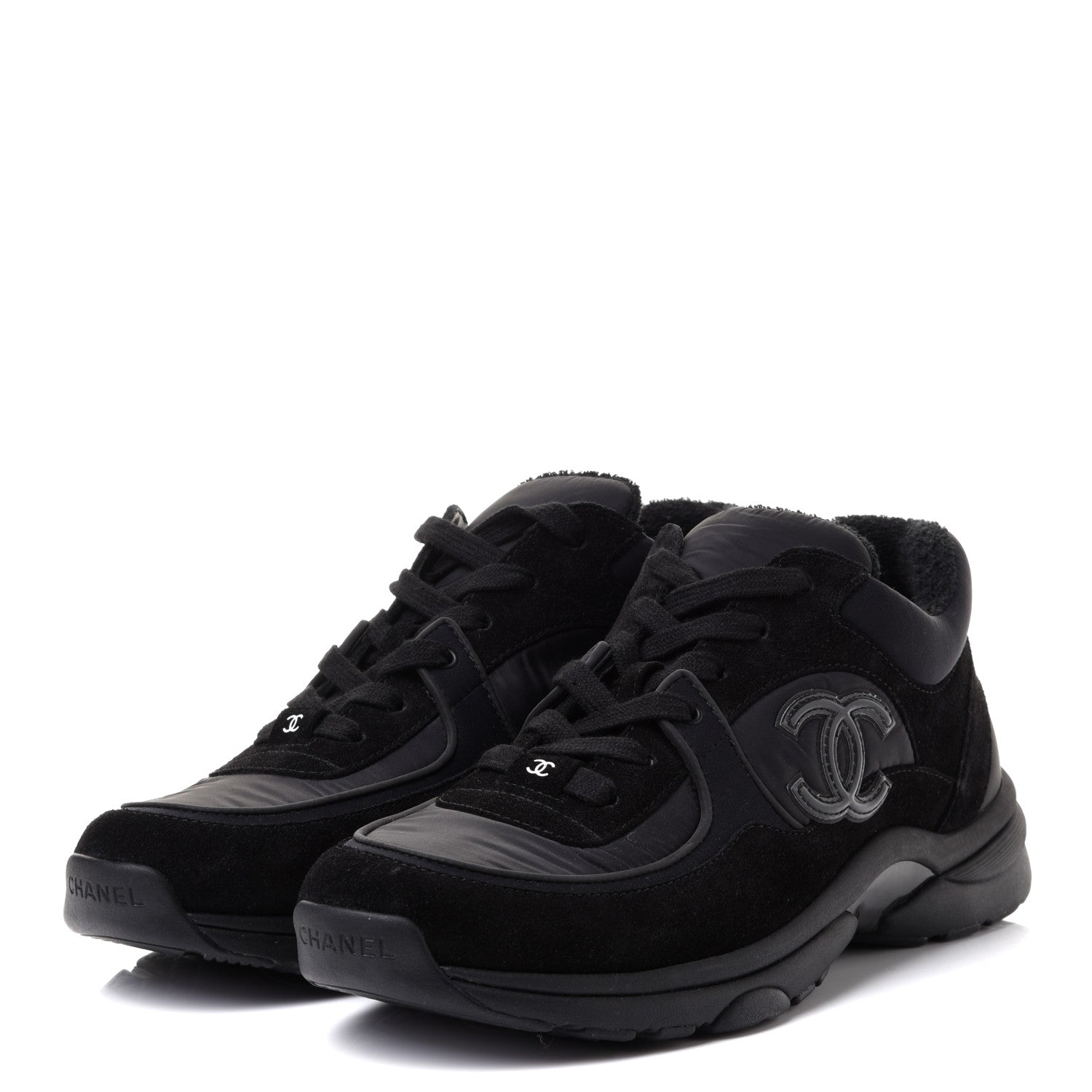 Chanel Nylon Calfskin Suede CC Sneakers 41 Black 3 of 9