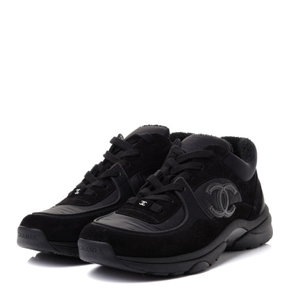 Chanel Nylon Calfskin Suede CC Sneakers 41 Black 3 of 9