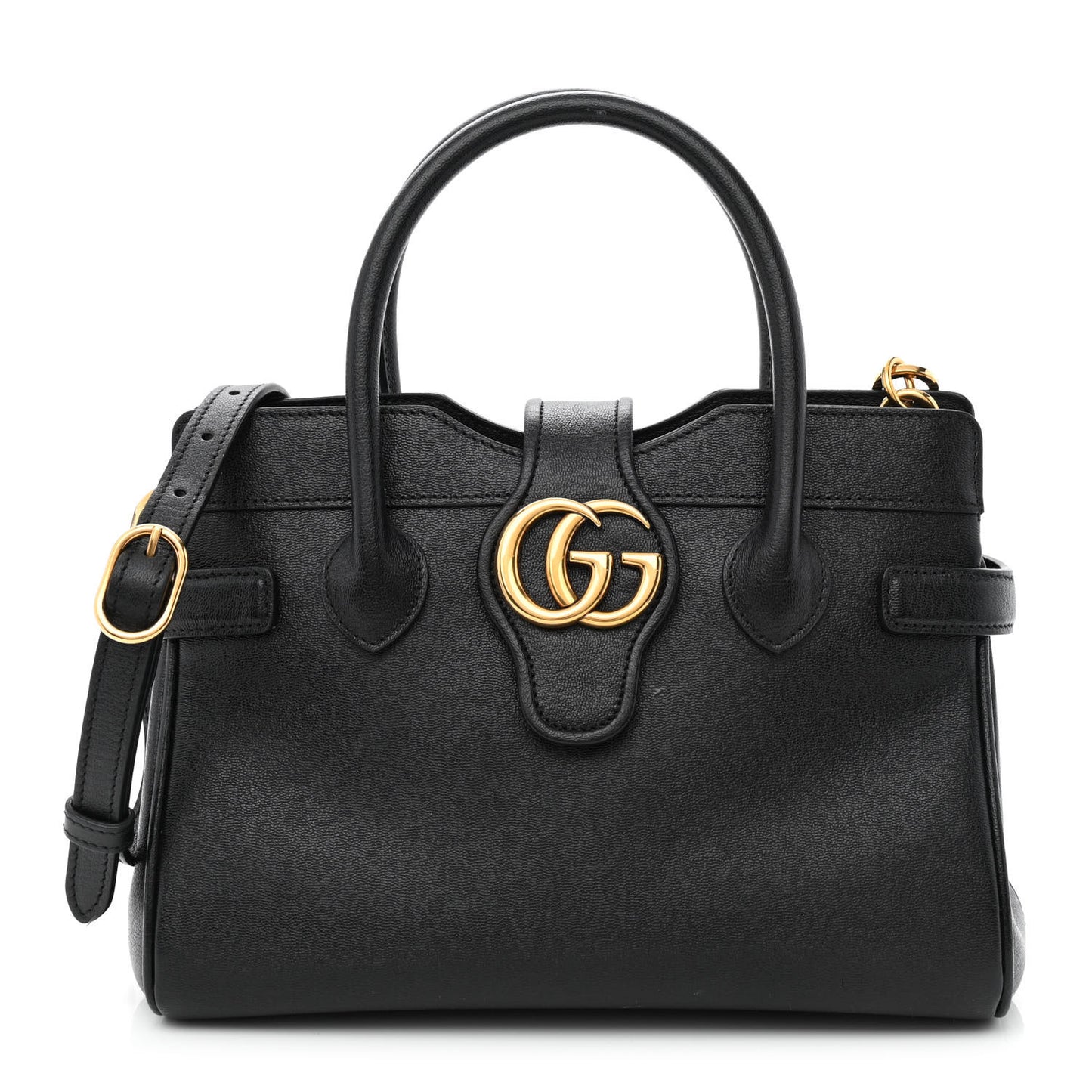 New Sakai Calfskin Lux Small Dahlia Top Handle Shoulder Bag Black