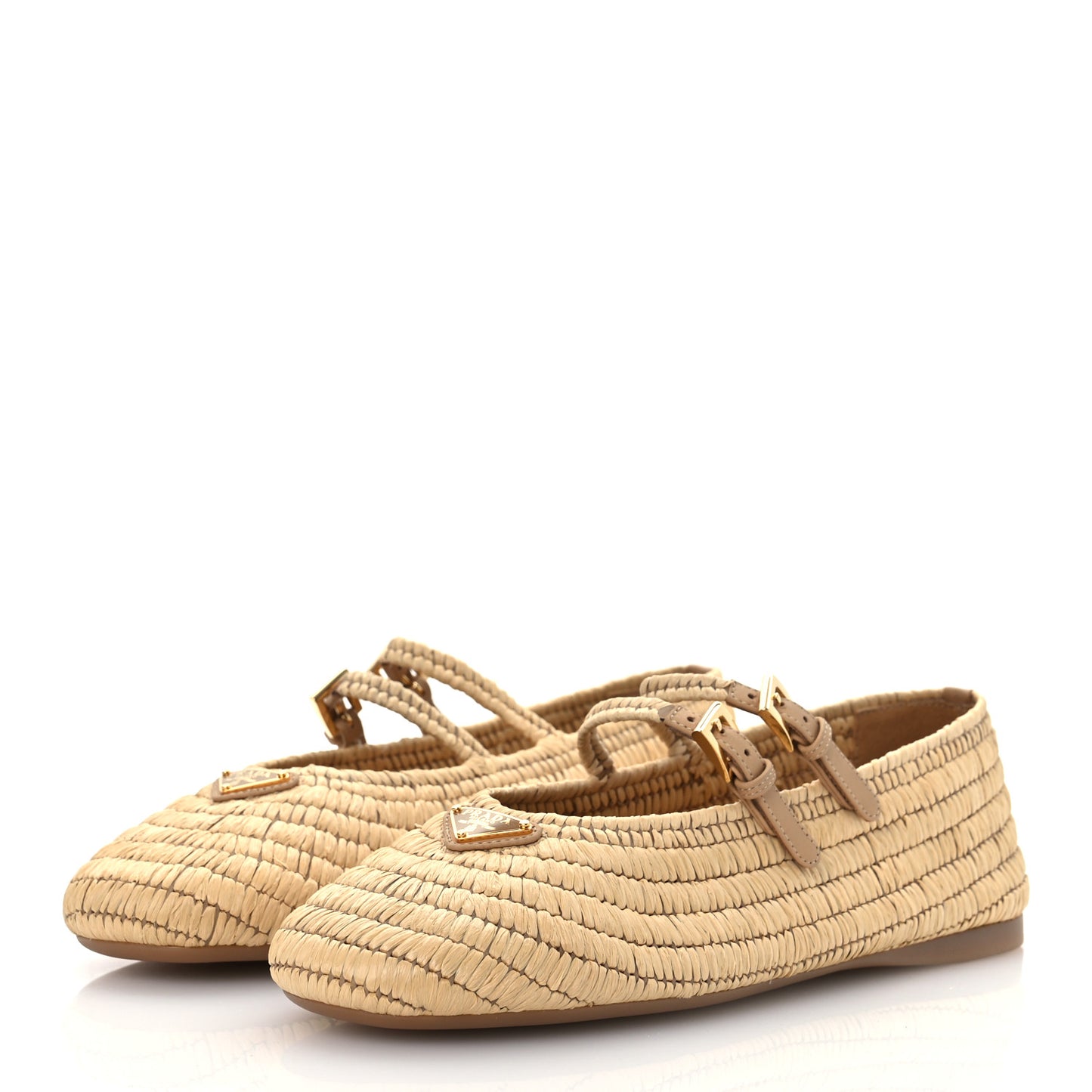 Madras Woven Metal Triangle Logo Ballet Flats 40 Black 38.5 Natural