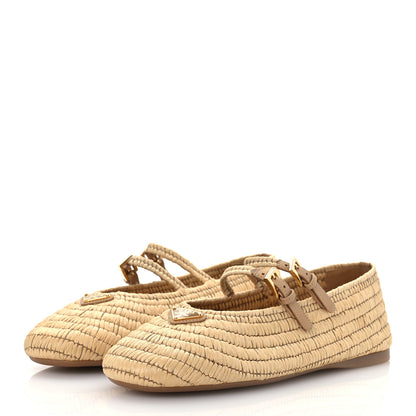 Prada Madras Woven Metal Triangle Logo Ballet Flats 40 Black 38.5 Natural 4 of 10