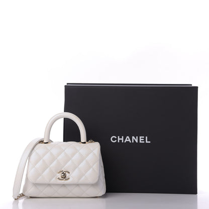 Chanel Iridescent Caviar Quilted Extra Mini Coco Handle Flap White 10 of 10