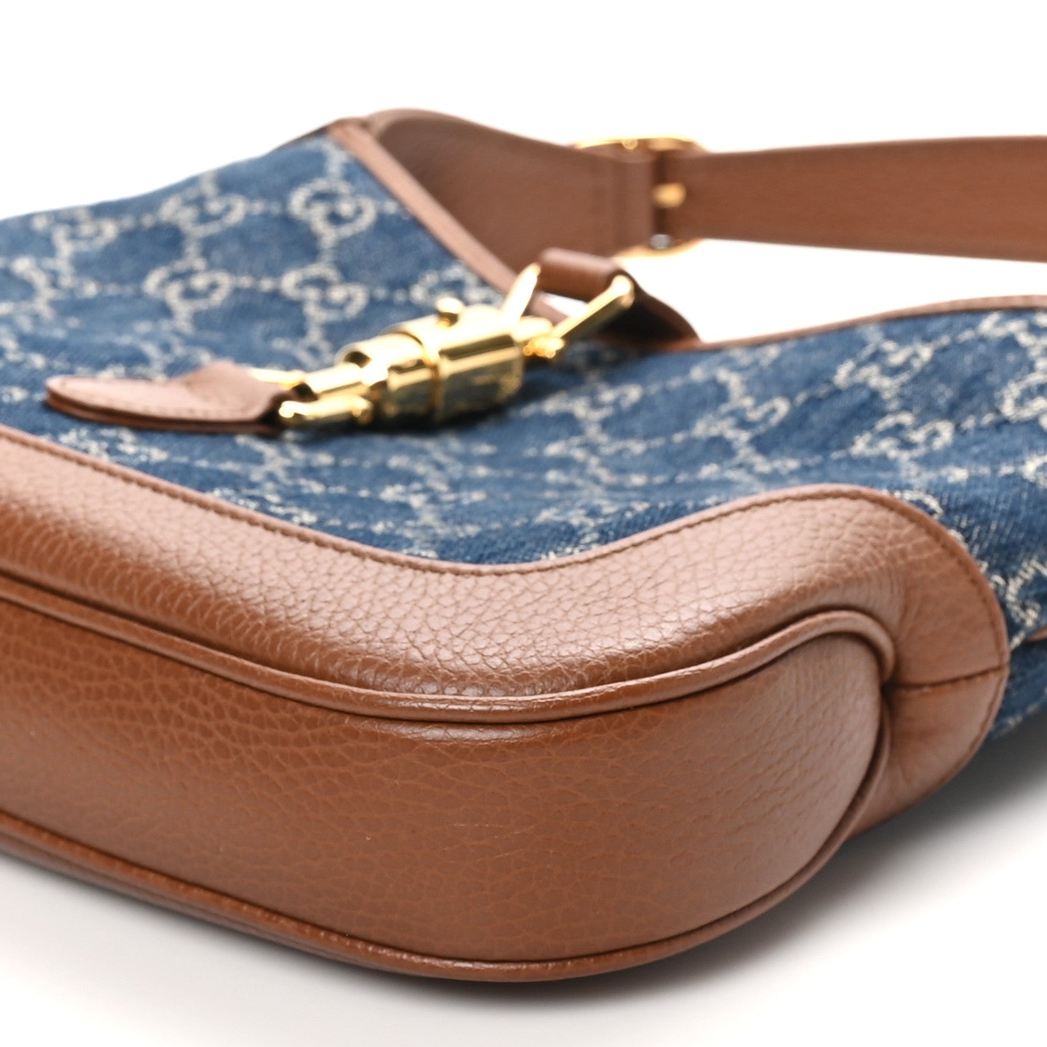 Gucci New Denim GG Monogram Calfskin Small Jackie 1961 Hobo Blue Tea Cuir 10 of 10