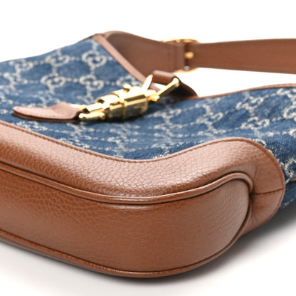 Gucci New Denim GG Monogram Calfskin Small Jackie 1961 Hobo Blue Tea Cuir 10 of 10