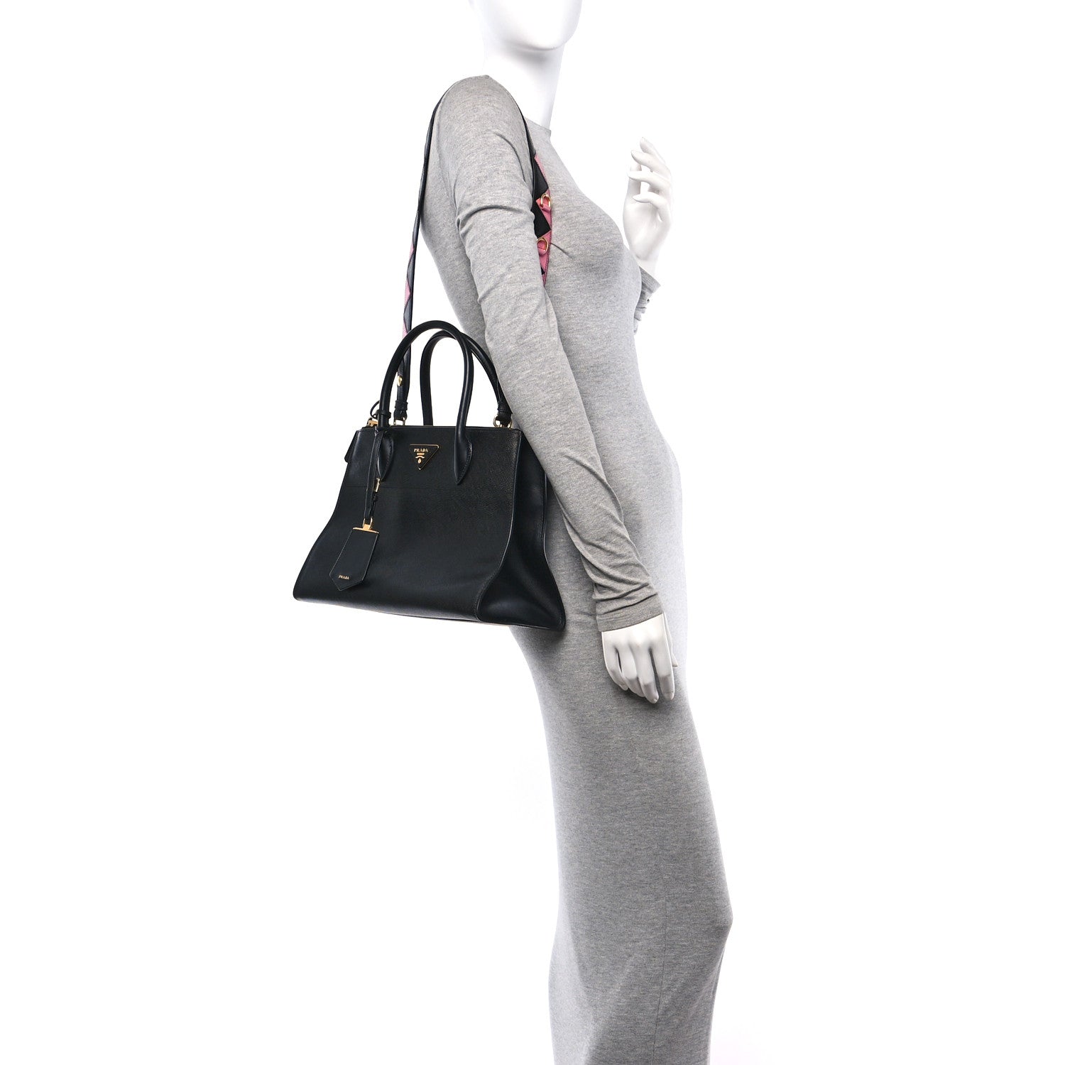 Prada Saffiano City Calfskin Greche Paradigme Bag Black Begonia 2 of 10