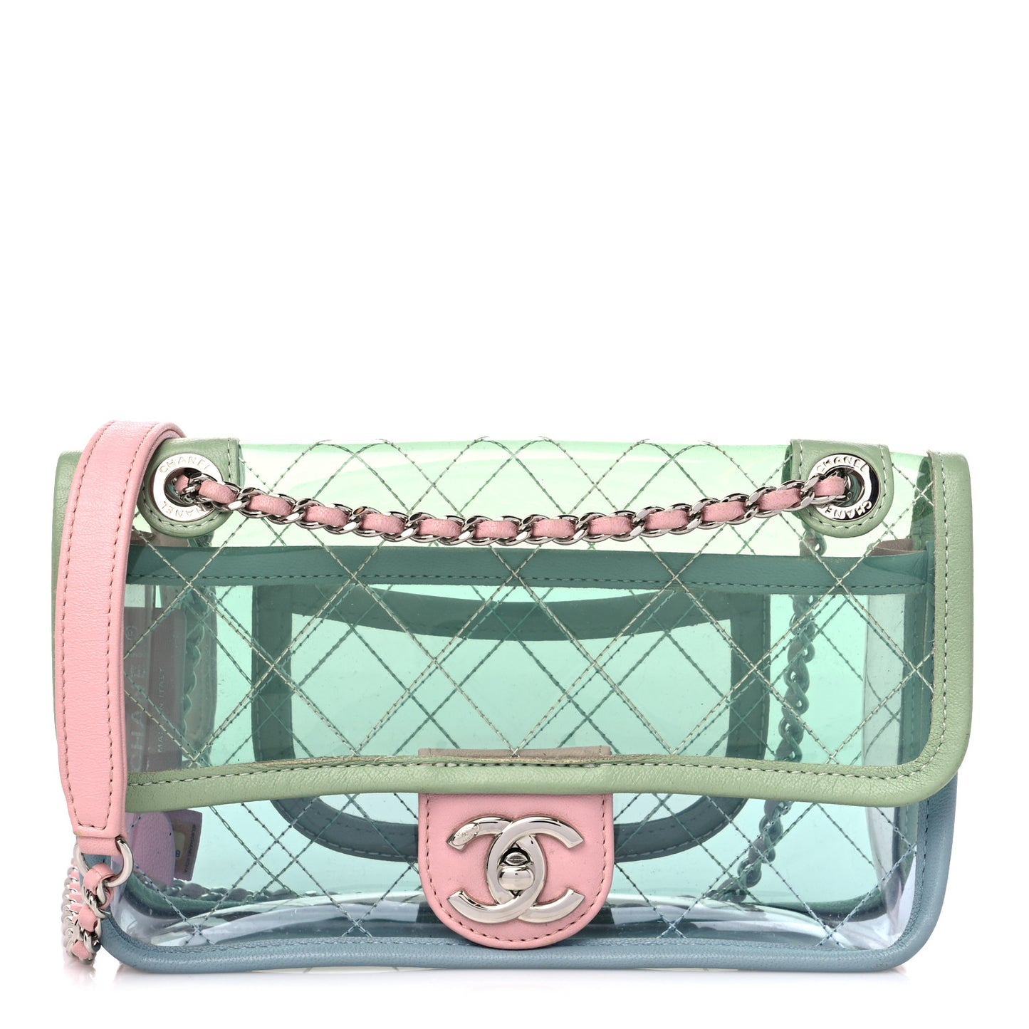 Lambskin PVC Quilted Mini Coco Splash Flap Blue Green
