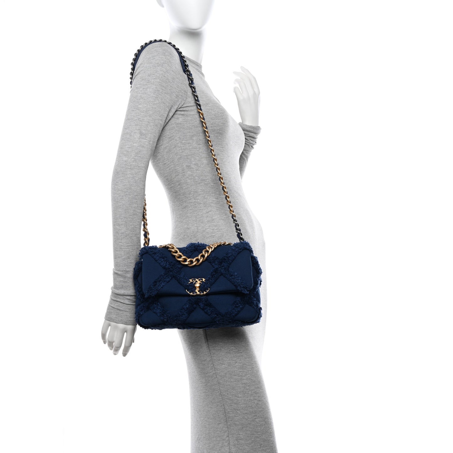 Cotton Canvas Quilted Medium 19 Flap Navy Blue