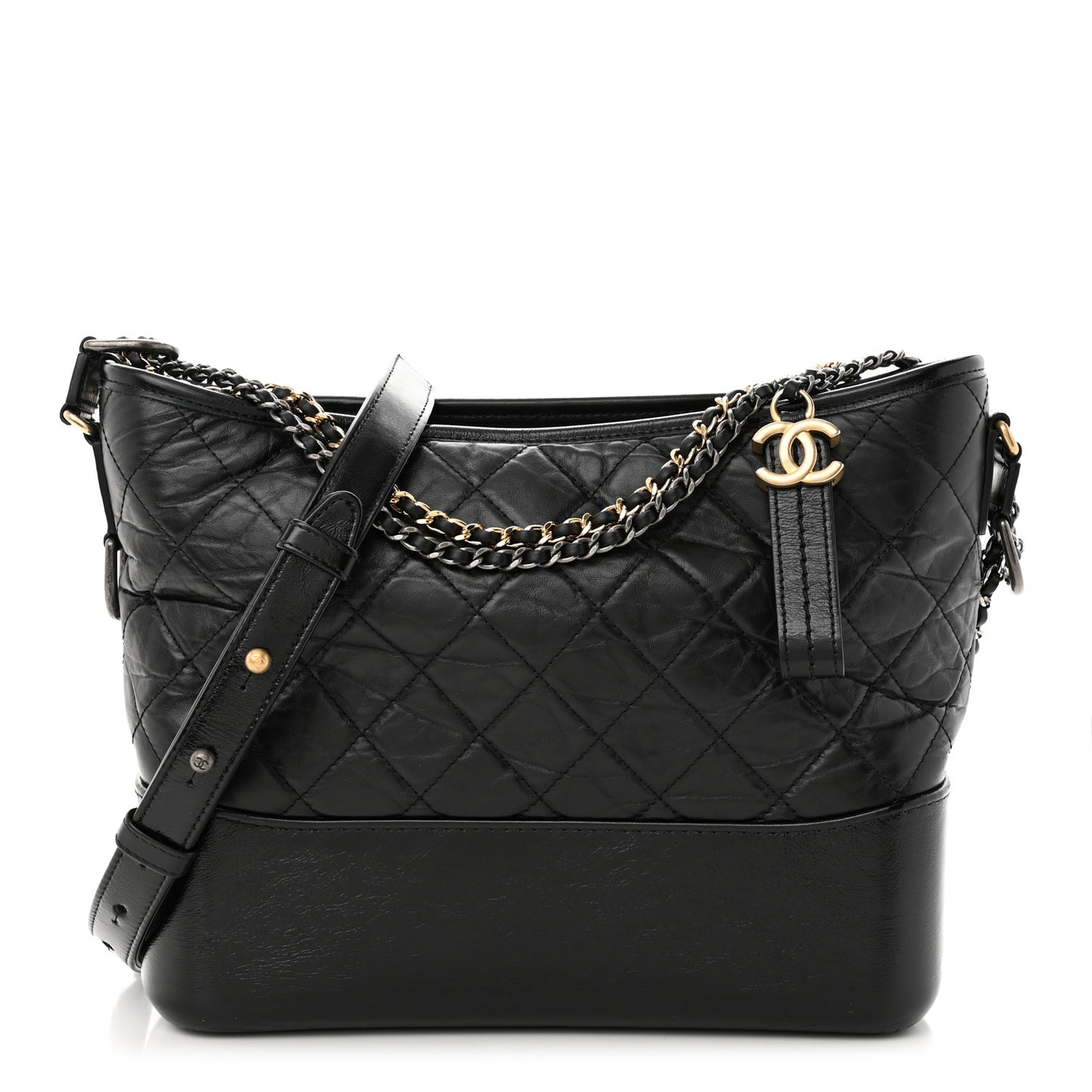 Aged Calfskin Quilted Medium Gabrielle Hobo Black