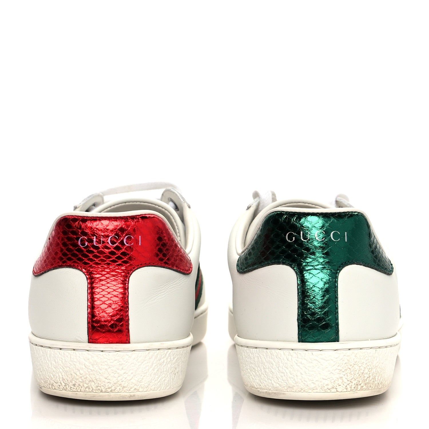 Gucci Miro Soft Calfskin Laminated Ayers Web Bee Embroidered Mens Ace Sneakers 9 White Red Flame Green 5 of 12