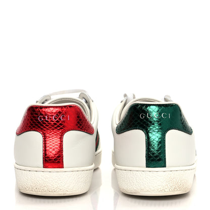 Gucci Miro Soft Calfskin Laminated Ayers Web Bee Embroidered Mens Ace Sneakers 9 White Red Flame Green 5 of 12