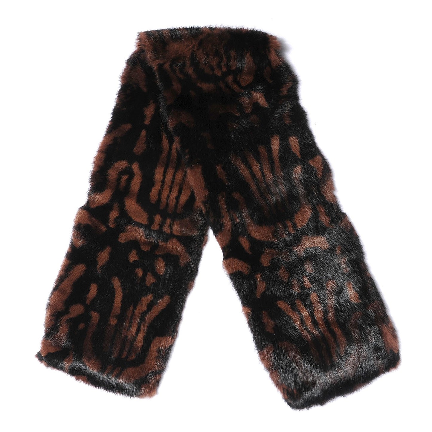 Printed Rabbit Fur Scarf Dark Camel
