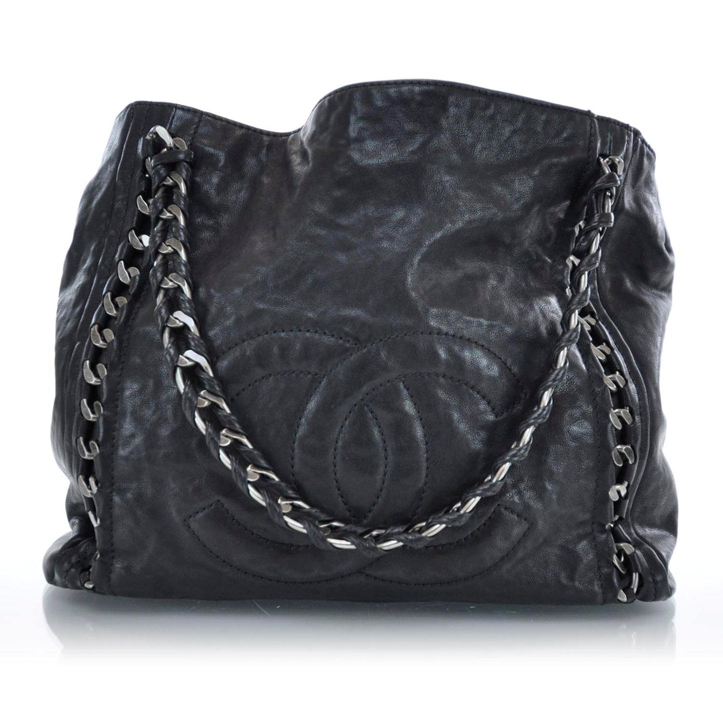 Leather Modern Chain Tote Black