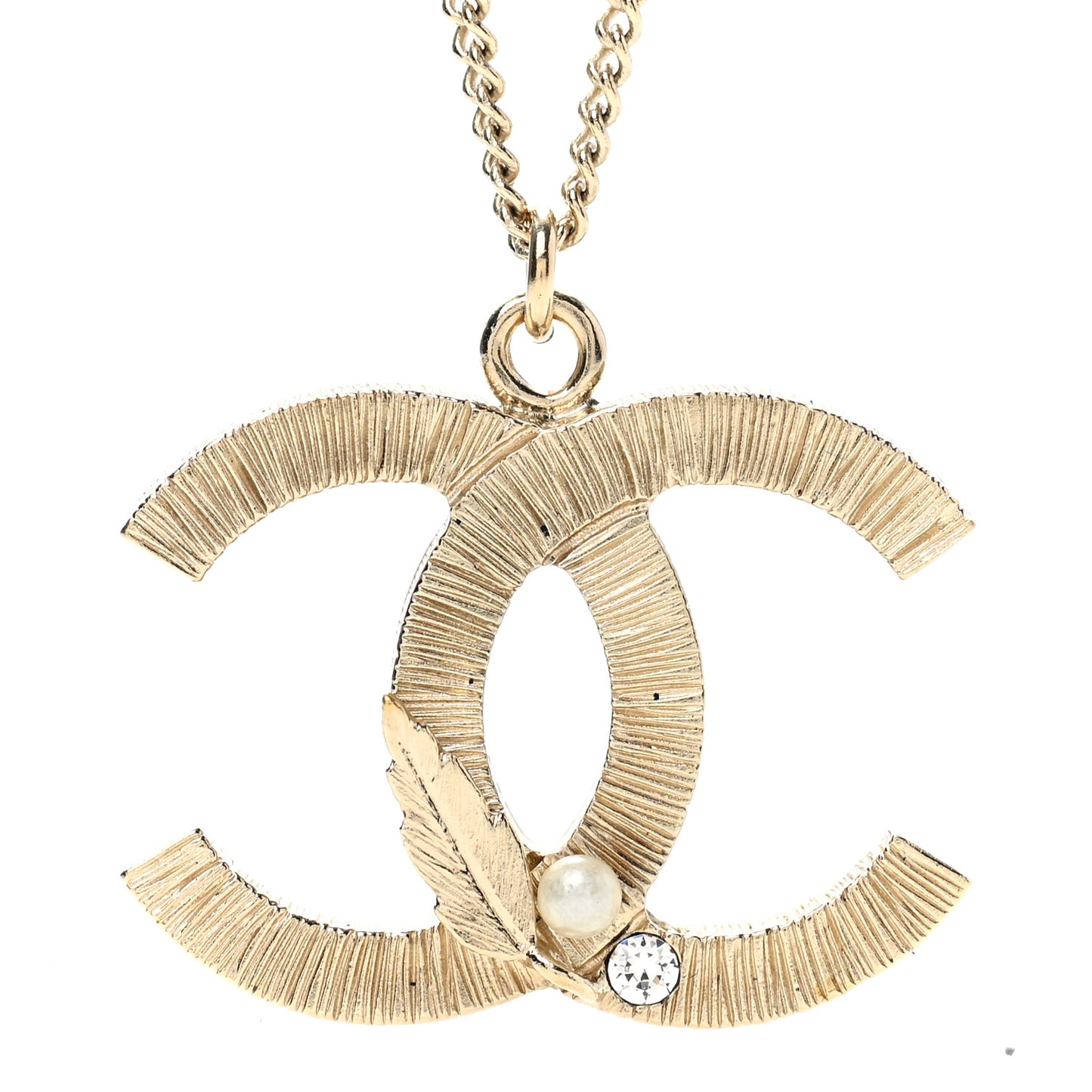 Pearl Crystal Leaf CC Necklace Gold