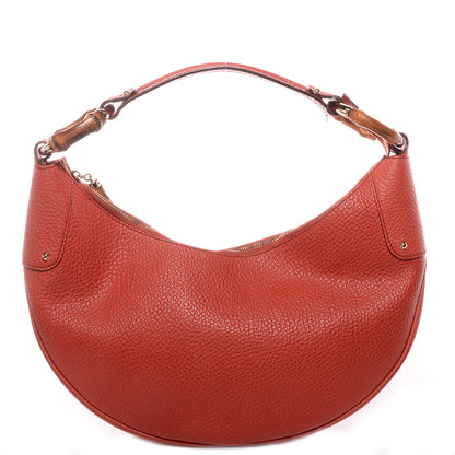 Gucci Pebbled Leather Bamboo Ring Hobo Red 1 of 7